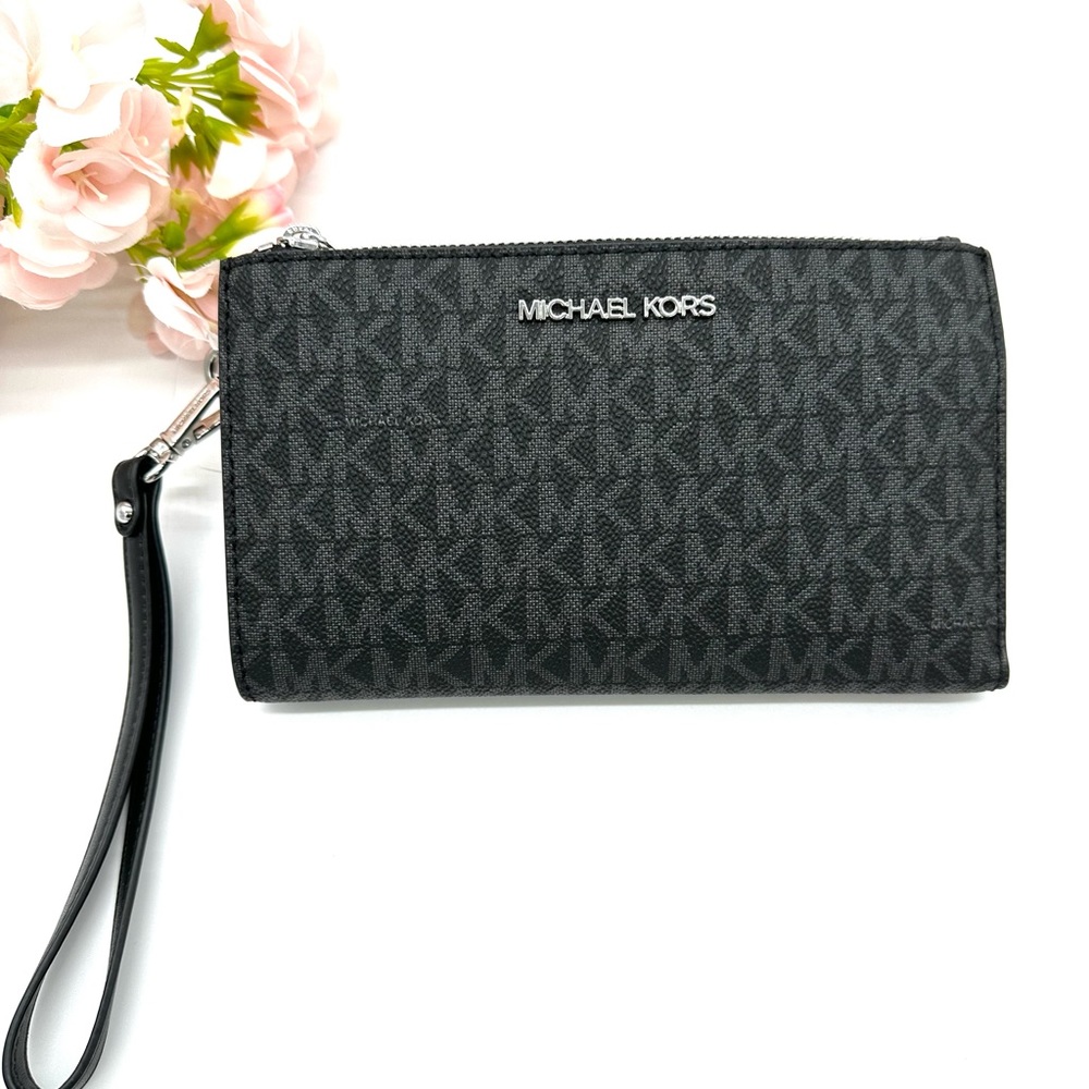 Michael Kors Jet Set Travel Double Zip Wristlet - BLACK Signature